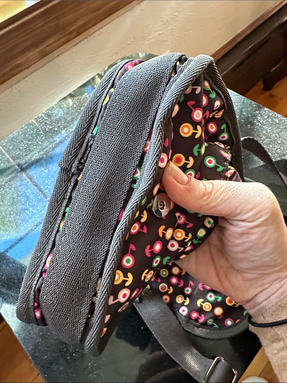 Lesportsac Black Crossbody Bag with Discontinued Multicolor Dot Floral Pattern - Picture 8 of 11